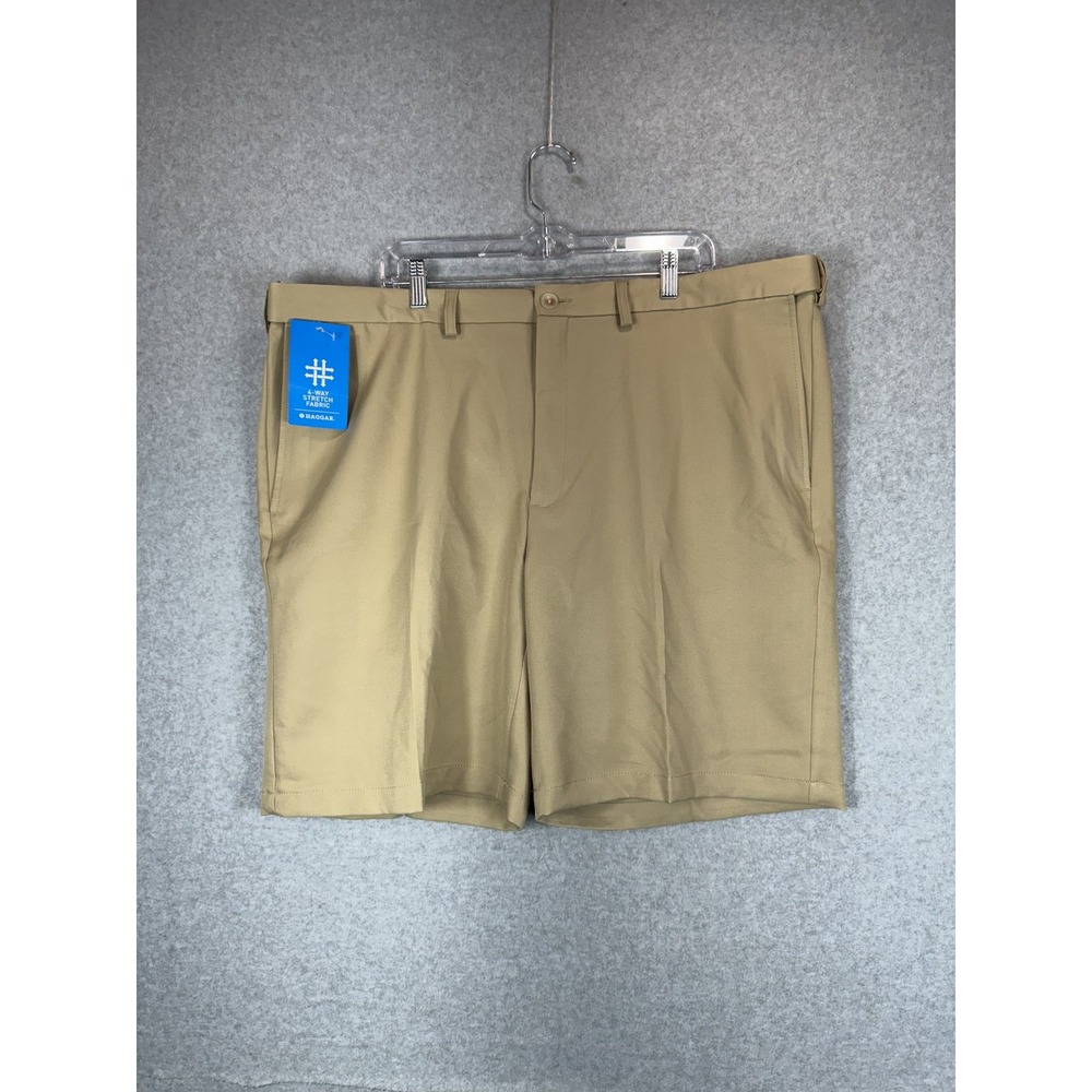 Haggar Shorts Mens 44W Khaki Cool 18 Pro Gabardineโ Golf 4-Way Stretch Quick Dry